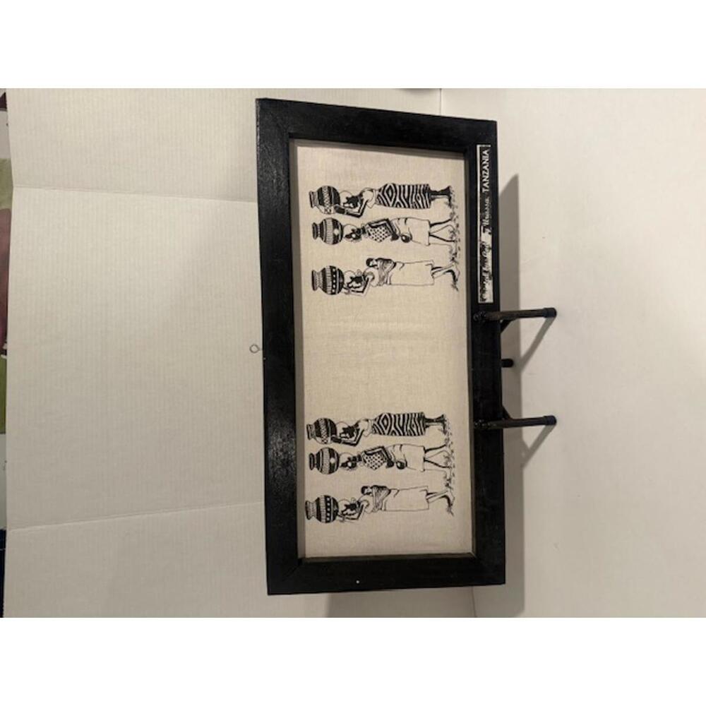 FRAMED AFRICAN TRIBAL CLOTH ART PRINTED BY GODFREY URASSA TANZANIA